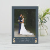 Moderne 2 foto dinosaurus thema bruiloft bedankkaart (Staand voorkant)