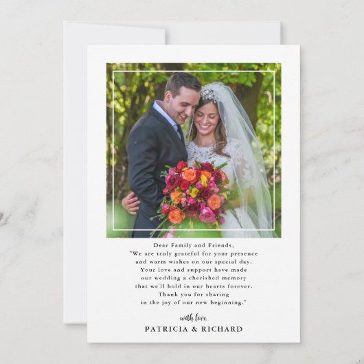Moderne 2 foto dubbelzijdige bruiloft dank u bedankkaart (Achterkant)