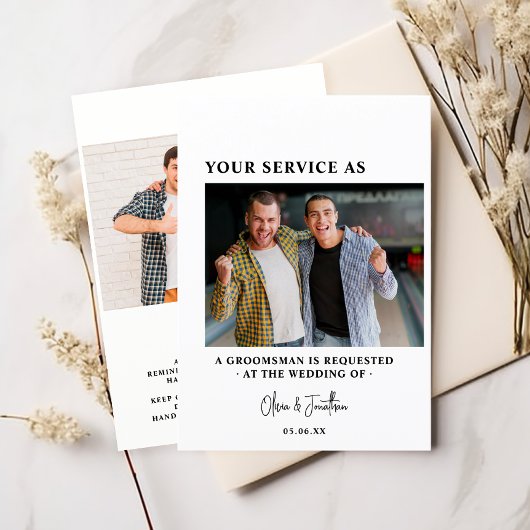 Moderne 2 foto Groomsman Voorstel Aanvraag Kaart