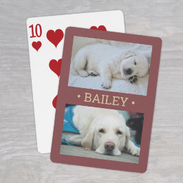 Moderne 2 foto hond of elke naam Bourgogne en goud Pokerkaarten