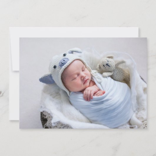 Moderne 2 foto jongen geboorte aankondiging (Achterkant)