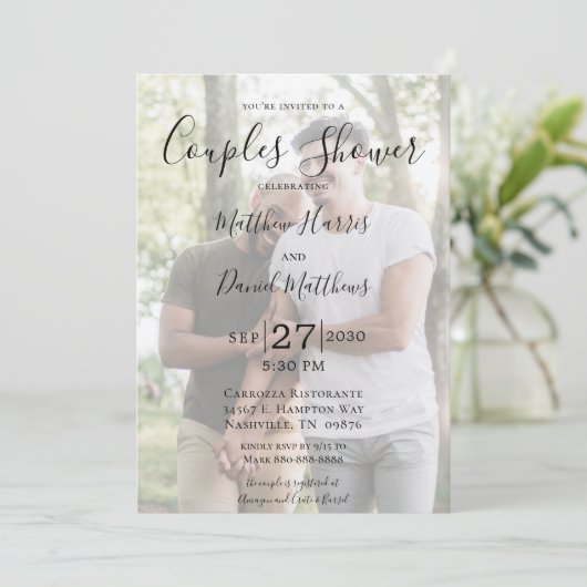 Moderne 2 foto LGBTQ Couples Douche Kaart (Staand voorkant)