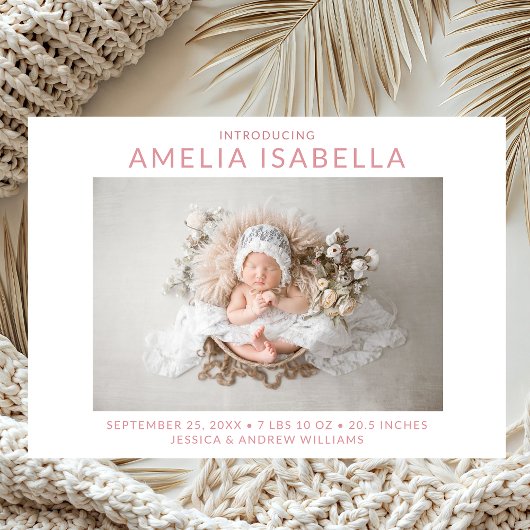 Moderne 2 foto meisje geboorte aankondiging