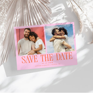 Moderne 2-Foto Oranje Roze Huwelijk Save The Date