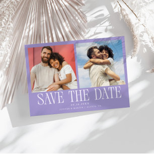 Moderne 2-Foto Paarse Huwelijk Save The Date