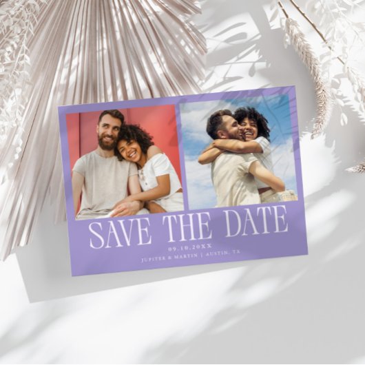 Moderne 2-Foto Paarse Huwelijk Save The Date