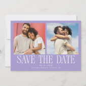 Moderne 2-Foto Paarse Huwelijk Save The Date (Voorkant)