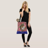 Moderne 2 foto | Rood & Blauw Happy Valentijnse Gi Tote Bag (Op model)