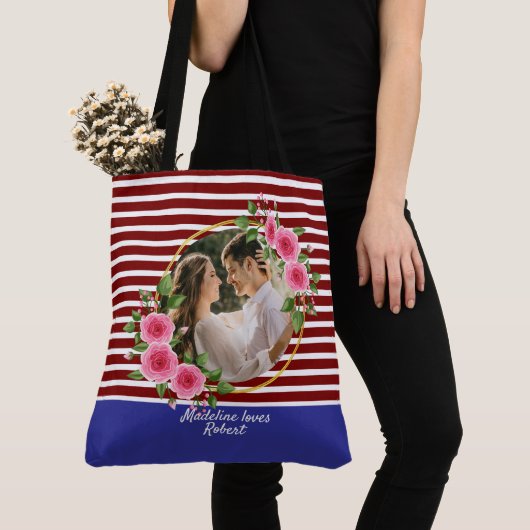 Moderne 2 foto | Rood & Blauw Happy Valentijnse Gi Tote Bag (Dichtbij)