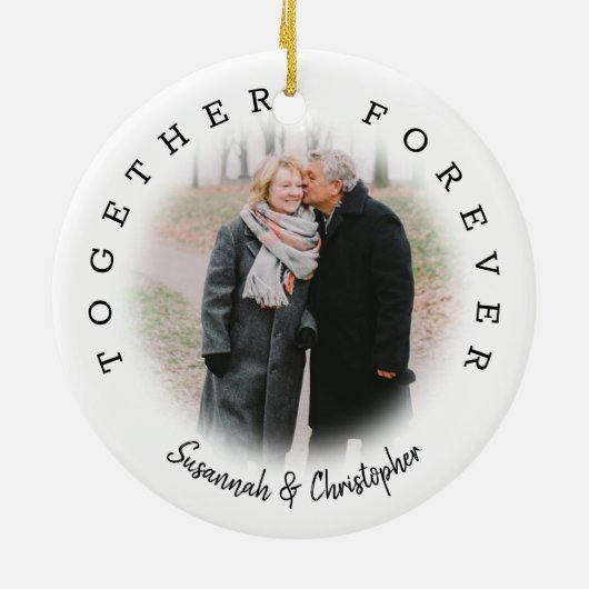 Moderne 2 Foto samen voor ooit Keramisch Ornament (Achterkant)