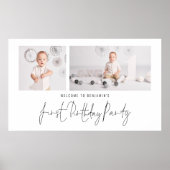 Moderne 2 Foto Script Welcome First Birthday Party Poster (Voorkant)