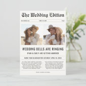 Moderne 2 foto trouwbellen rinkelen krant save the date (Staand voorkant)