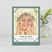 Moderne 2 Foto Turquoise Blauwe Afstudeer Uitnodig Kaart (Staand voorkant)