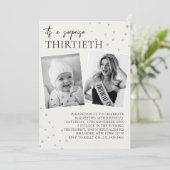 Moderne 2 foto Verrassing 30e verjaardag uitnodigi Kaart (Staand voorkant)