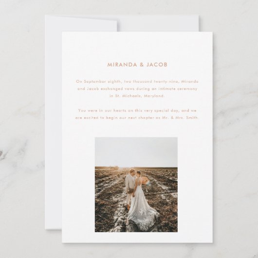 Moderne 2-Foto 'We Tied The Knot' Elopement Aankondiging (Achterkant)