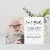 Moderne 2-foto zwart handgeschreven script begrafe bedankkaart (Staand voorkant)