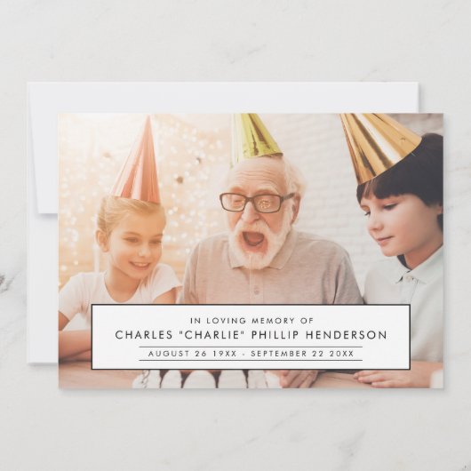 Moderne 2-foto zwart handgeschreven script begrafe bedankkaart (Achterkant)