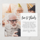 Moderne 2-foto zwart handgeschreven script begrafe bedankkaart (Voorkant / Achterkant)