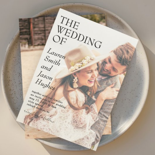 Moderne 2 Foto Zwart & Wit Boho Huwelijk Kaart