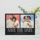 Moderne 2-Foto Zwarte Trouw Save The Date (Staand voorkant)