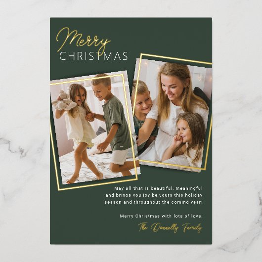 Moderne 2-fotoKerstmis Folie Feestdagenkaart (Voorkant)