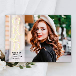 Moderne 2 foto's Afstuderen echte foil aankondigin Folie Uitnodiging