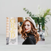 Moderne 2 foto's Afstuderen echte foil aankondigin Folie Uitnodiging (Staand Voorkant)