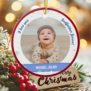 Moderne 2 foto's Baby Jongen 1e Kerstmis Oom/Peeto Keramisch Ornament