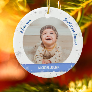 Moderne 2 foto's Baby Jongen 1e Kerstmis Oomgod Keramisch Ornament