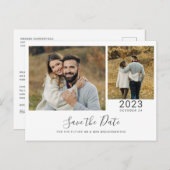 Moderne 2 Foto's Collage Save the Date Aankondigingskaart (Voorkant / Achterkant)