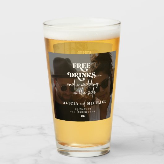 Moderne 2 foto's gratis drinken bruiloft opslaan v glas (Voorkant gevuld)