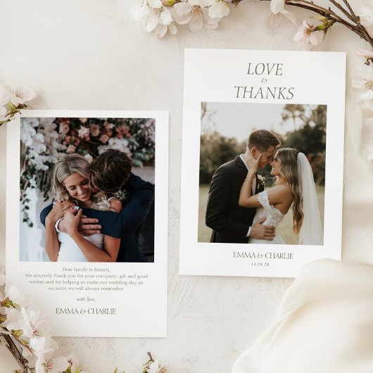 Moderne 2 Foto's Liefde & Dankbaarheid Script Brui Bedankkaart