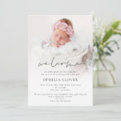 Moderne 2 foto's Overlay Welkom Geboorte Aankondiging (Staand voorkant)