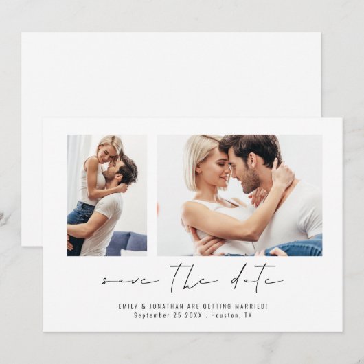 Moderne 2 foto's Script Wedding Save The Date (Voorkant / Achterkant)