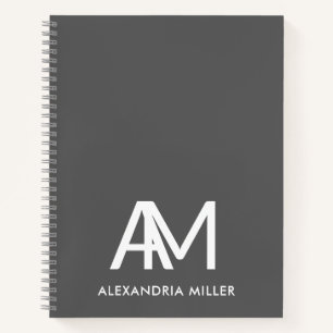 Moderne 2 Initiaal Monogram grijs Notitieboek
