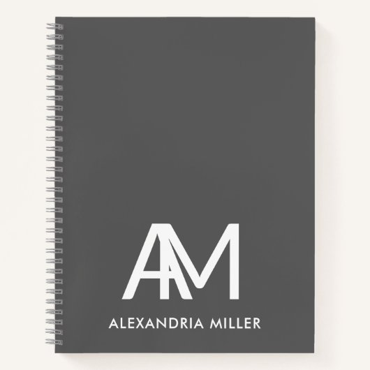 Moderne 2 Initiaal Monogram grijs Notitieboek (Voorkant)