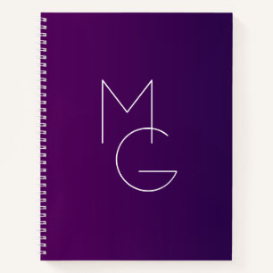 Moderne 2 Initialen Diep Paarse Subtiele Ombre Notitieboek