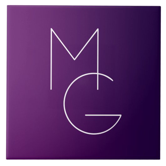 Moderne 2 Initialen | Diep Paarse Subtiele Ombre Tegeltje (Voorkant)