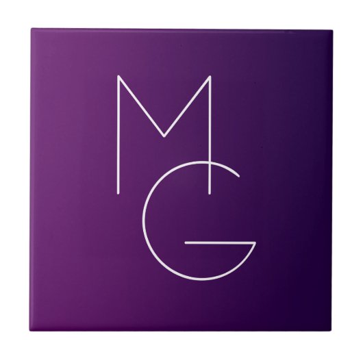 Moderne 2 Initialen | Diep Paarse Subtiele Ombre Tegeltje (Voorkant)