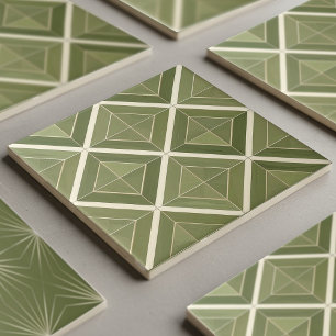 Moderne 2-kleur geometrische patroon #26 Olijfgroe Tegeltje