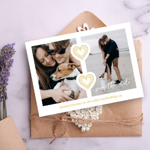 Moderne 2 Multi Foto's & 2 Kanten Hartjes Wit & Go Save The Date