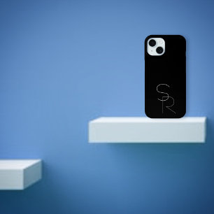 Moderne 2 overlappende Initialen   Grijs op zwart iPhone 15 Case