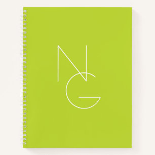 Moderne 2 overlappende Initialen   Lime Green Notitieboek