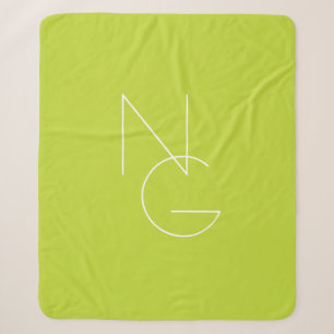 Moderne 2 overlappende Initialen Lime Green Sherpa Deken