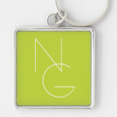 Moderne 2 overlappende Initialen | Lime Green Sleutelhanger (Voorkant)