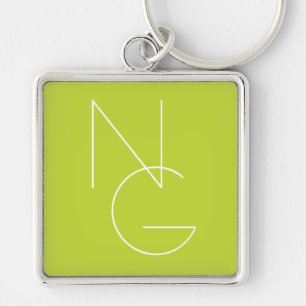 Moderne 2 overlappende Initialen   Lime Green Sleutelhanger