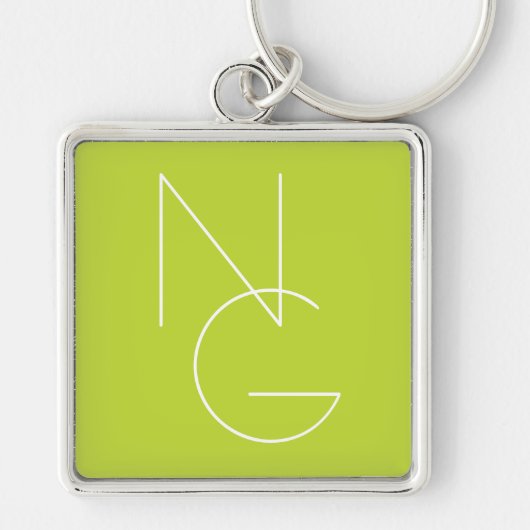 Moderne 2 overlappende Initialen | Lime Green Sleutelhanger (Voorkant)