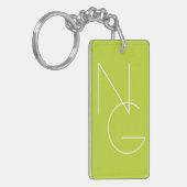Moderne 2 overlappende Initialen | Lime Green Sleutelhanger (Voorkant Links)