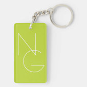 Moderne 2 overlappende Initialen | Lime Green Sleutelhanger (achterkant)
