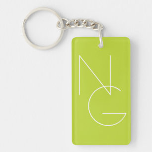 Moderne 2 overlappende Initialen   Lime Green Sleutelhanger
